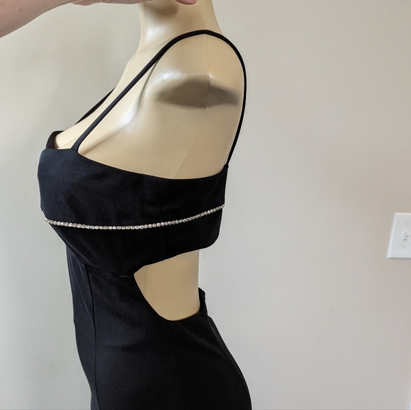 Vintage 90s Black Cut-out Jeweled Formal Gown - Picture 9 of 16